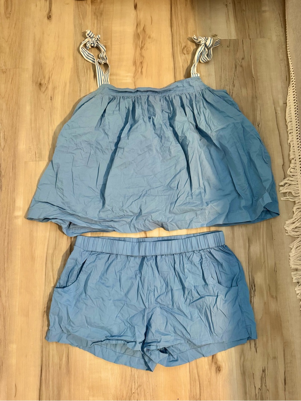 LAKE Pajamas Day Short Set in Bloom Blue Tie Shoulder Size M - Picture 3 of 4